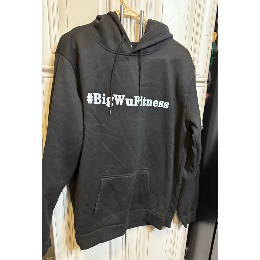 Big Wu Fitness Men's Fleece Pullover Drawstring Hoodie Black Size XL